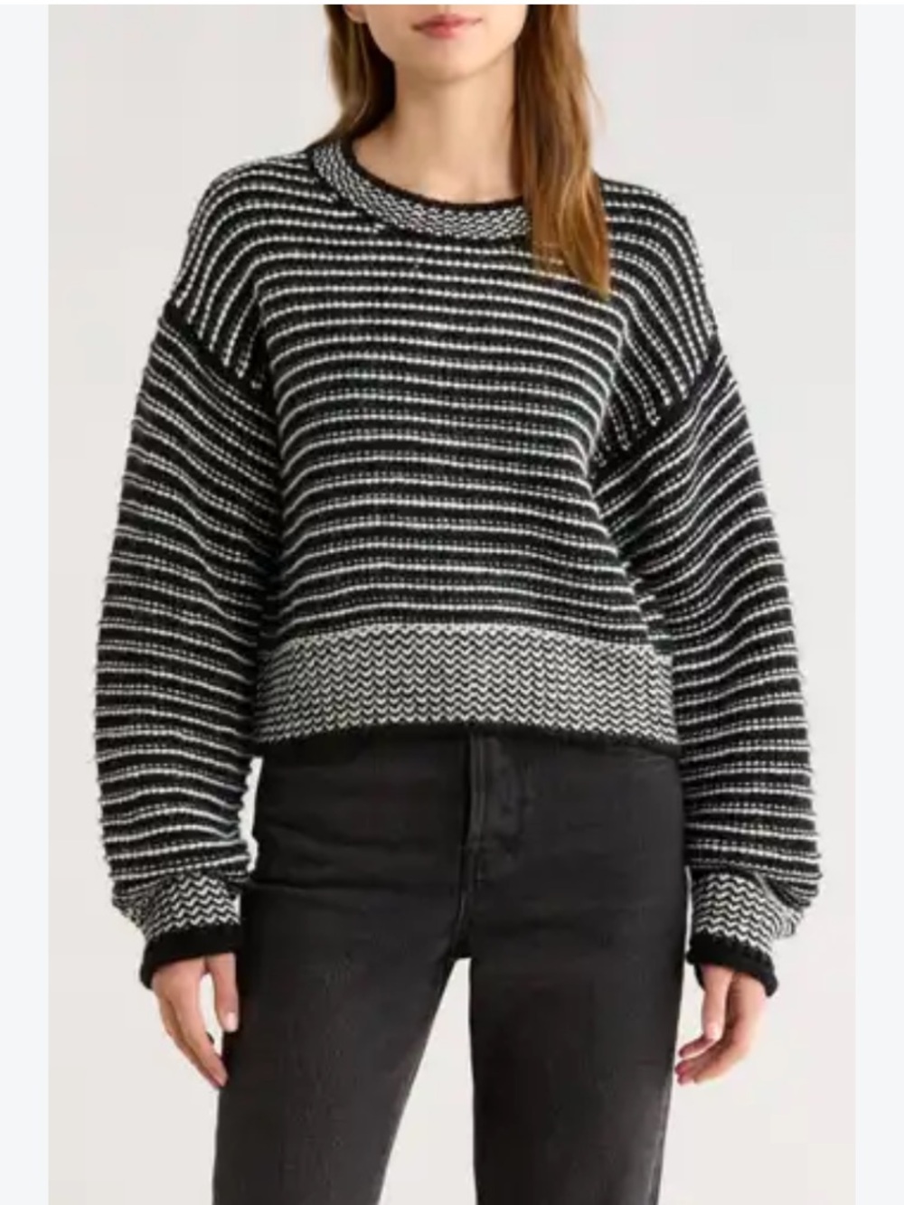 All in Favor Popcorn-Stitch Black and White Striped Cozy Sweater New!